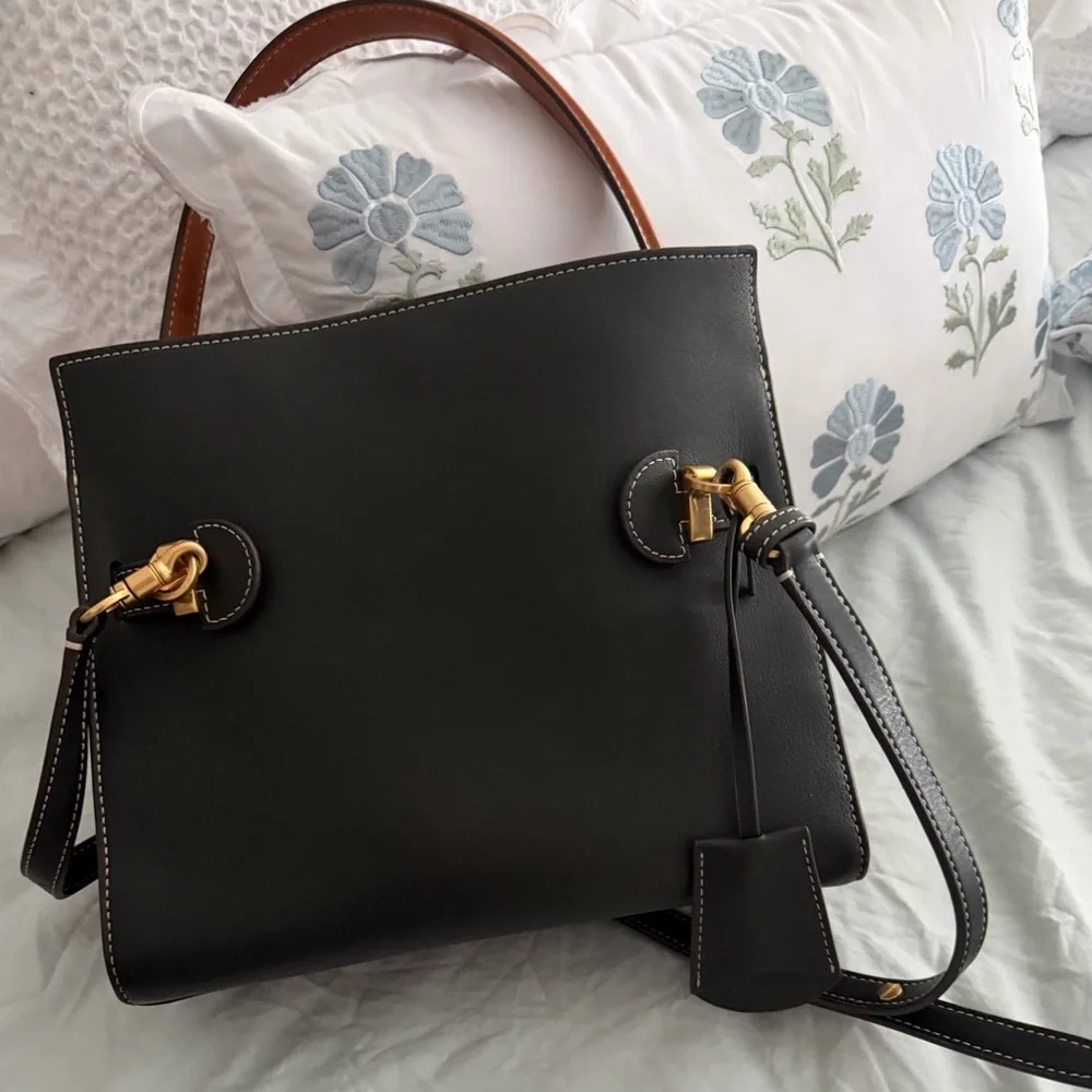 TORY BURCH MEDIUM RADZIWILL LEE BLACK LEATHER DOUBLE BAG - Picture 7 of 10